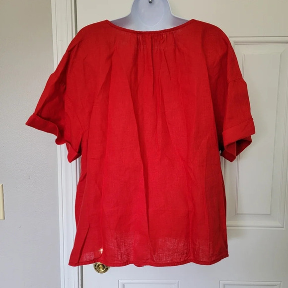 Set Of 2 Charter Club Luxury 100% Linen Red And Floral Tie-Front Top Size XXL - Picture 4 of 12